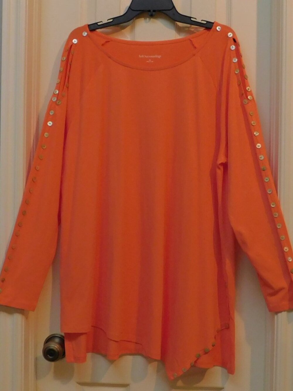 SOFT SURROUNDINGS Womens Coral Tunic Cold Shoulder  Button Accent Asymmetric 3X